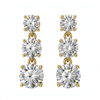 14K White Gold Three-Stone Graduated Diamond Drop Earrings