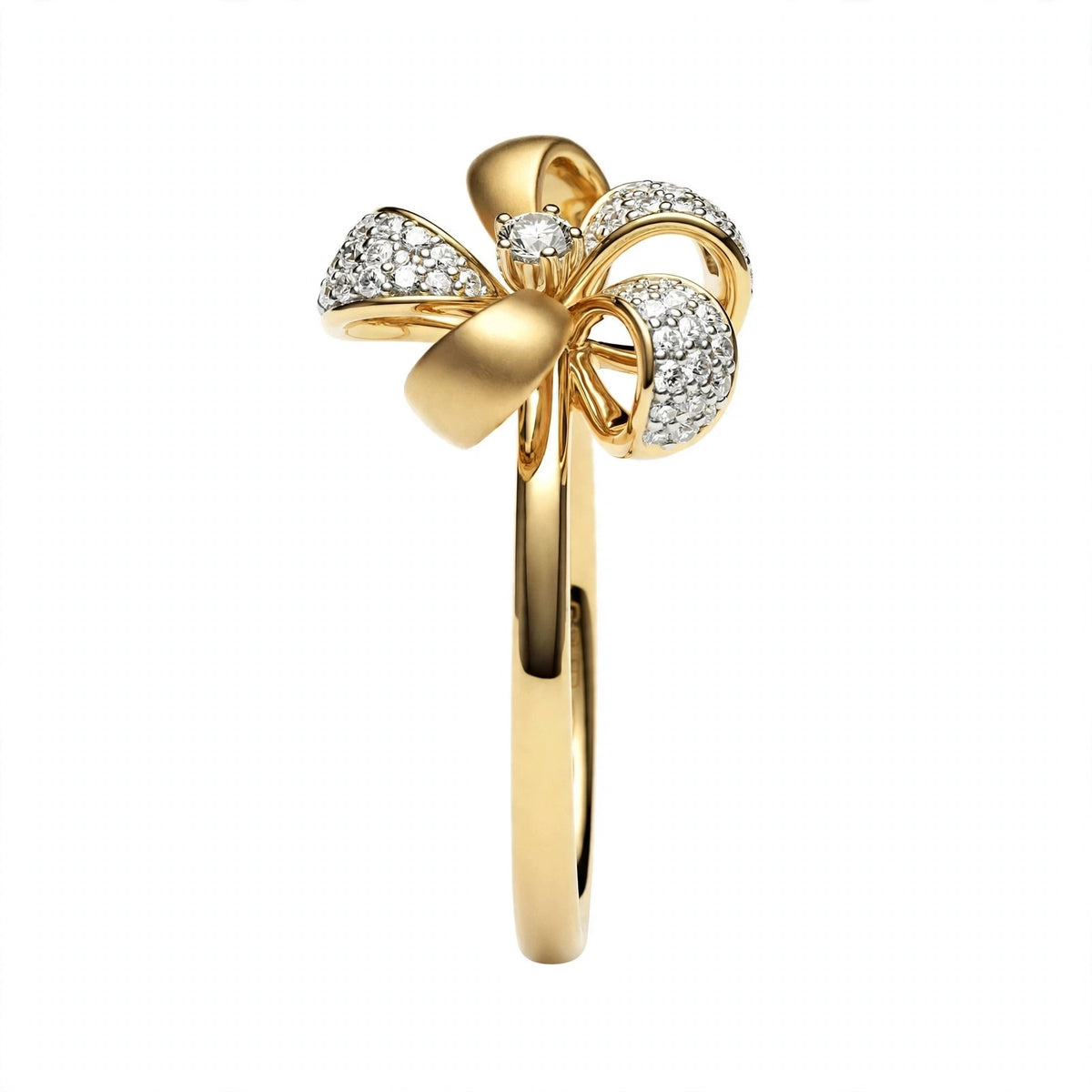 Elegant Rose Gold Flower Bow Ring with Pavé Cluster Diamonds – Fine Statement Jewelry