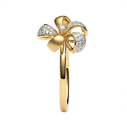 Elegant Rose Gold Flower Bow Ring with Pavé Cluster Diamonds – Fine Statement Jewelry