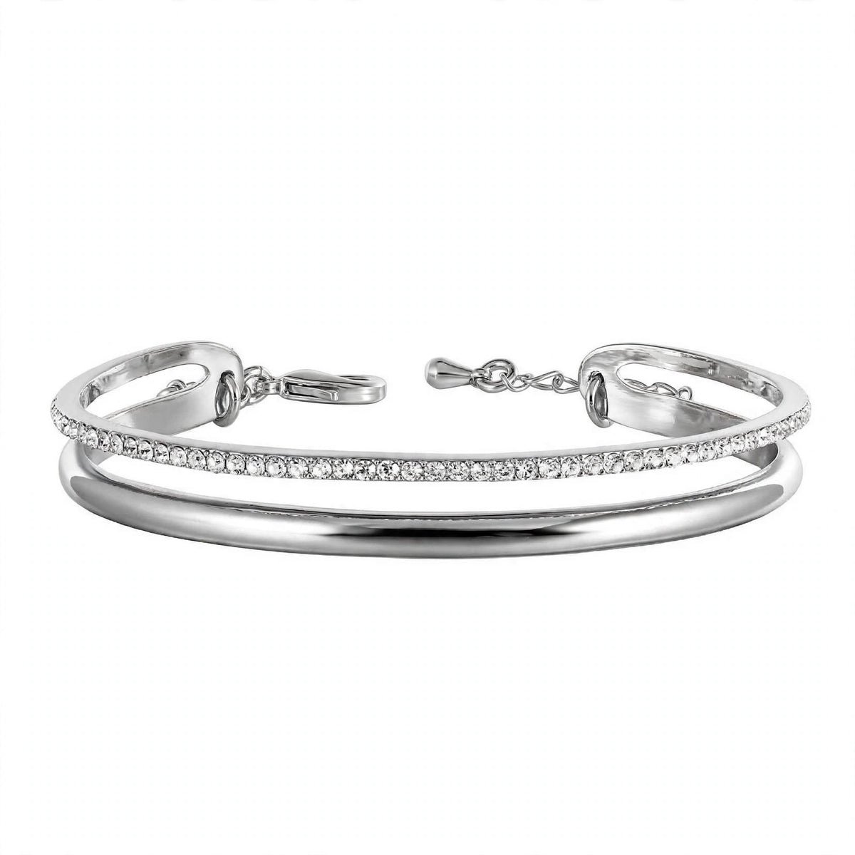 14K Rose Gold Double-Row Crystal Cuff Bangle