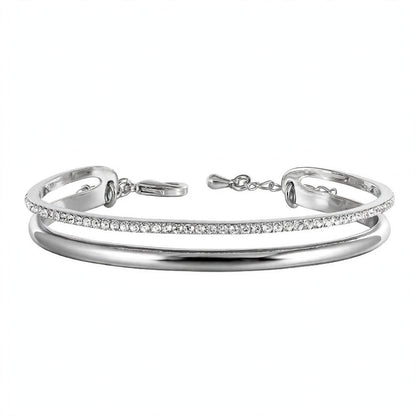 14K Rose Gold Double-Row Crystal Cuff Bangle