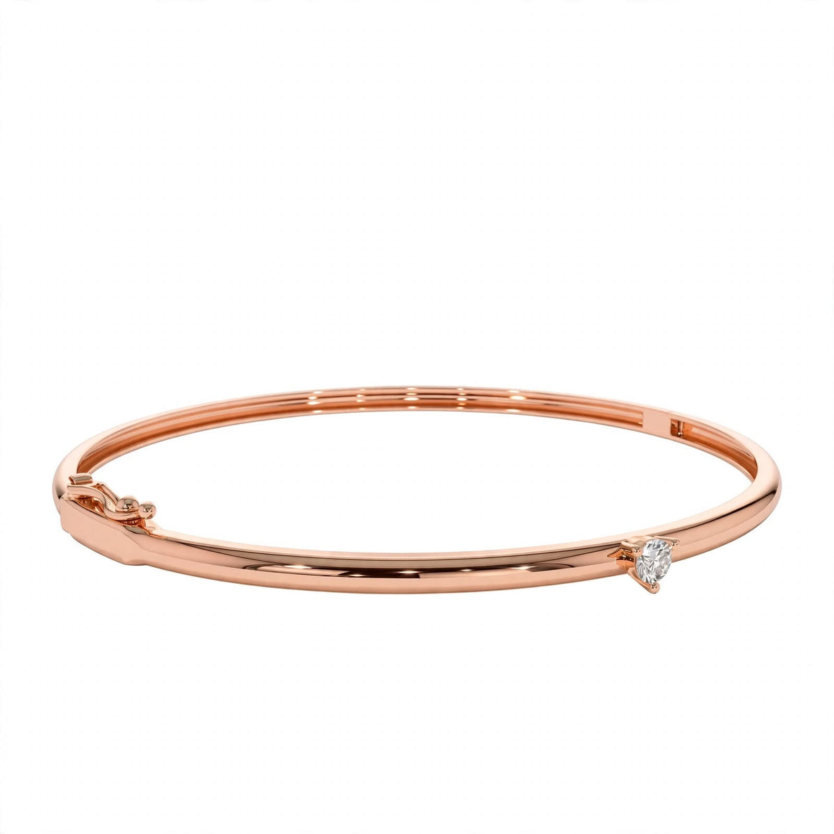14K Yellow Gold Solitaire Diamond Bangle Bracelet