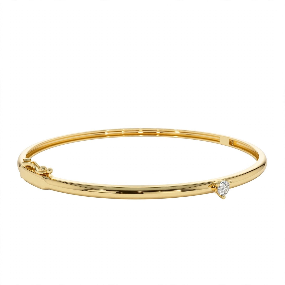 14K Yellow Gold Solitaire Diamond Bangle Bracelet