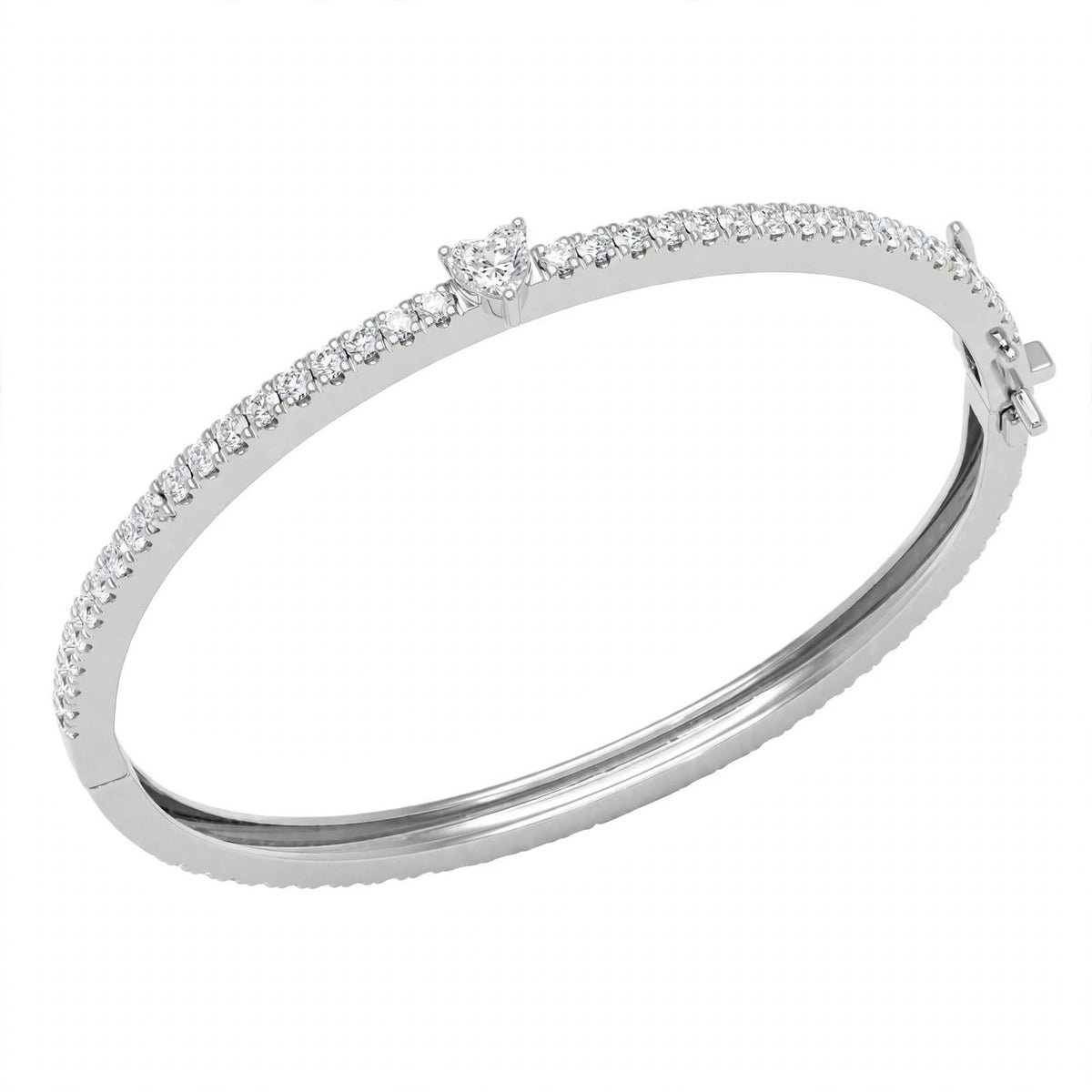 14K Yellow Gold Heart-Shaped and Round Diamond Pavé Bangle