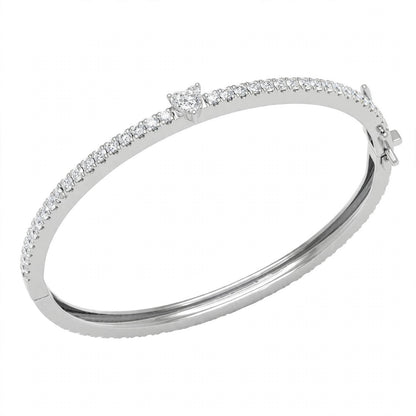14K Yellow Gold Heart-Shaped and Round Diamond Pavé Bangle