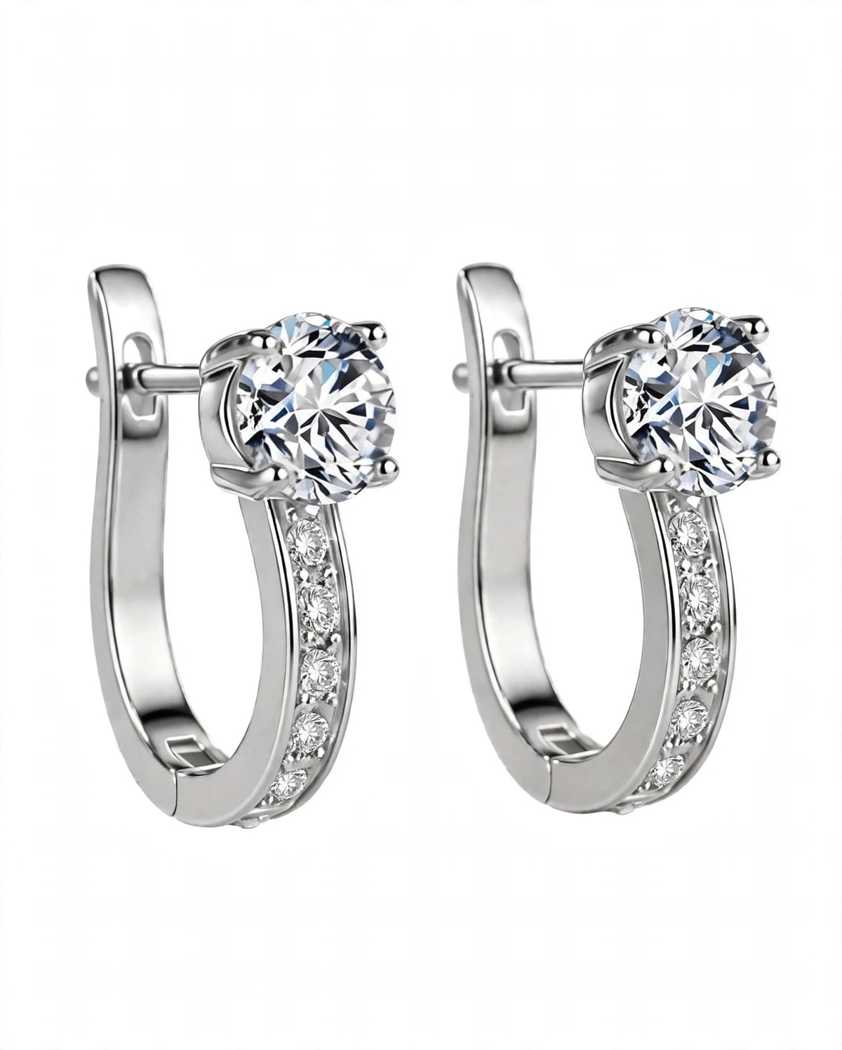 Rose Gold Leverback Hoop Earrings with Solitaire Top Stone & Pave Accent Crystals