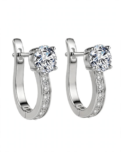 Rose Gold Leverback Hoop Earrings with Solitaire Top Stone & Pave Accent Crystals