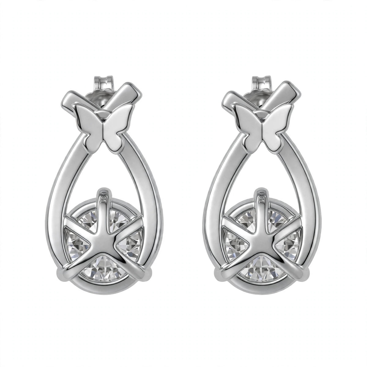 Yellow Gold Criss-Cross Solitaire Stud Earrings
