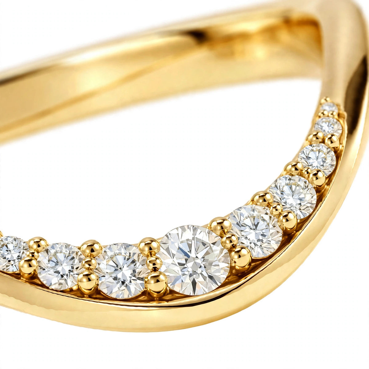 14K White Gold Shared-Prong Curved Diamond Wedding Band