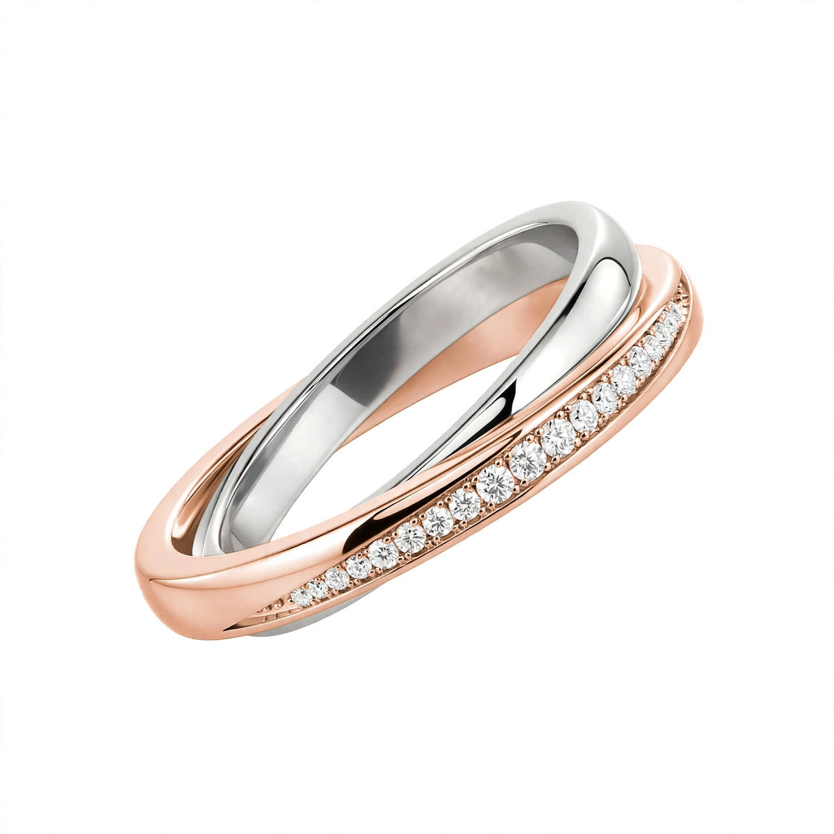 18K Gold Half-Paved Diamond Crossover Wedding Band