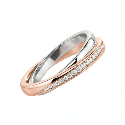 18K Gold Half-Paved Diamond Crossover Wedding Band