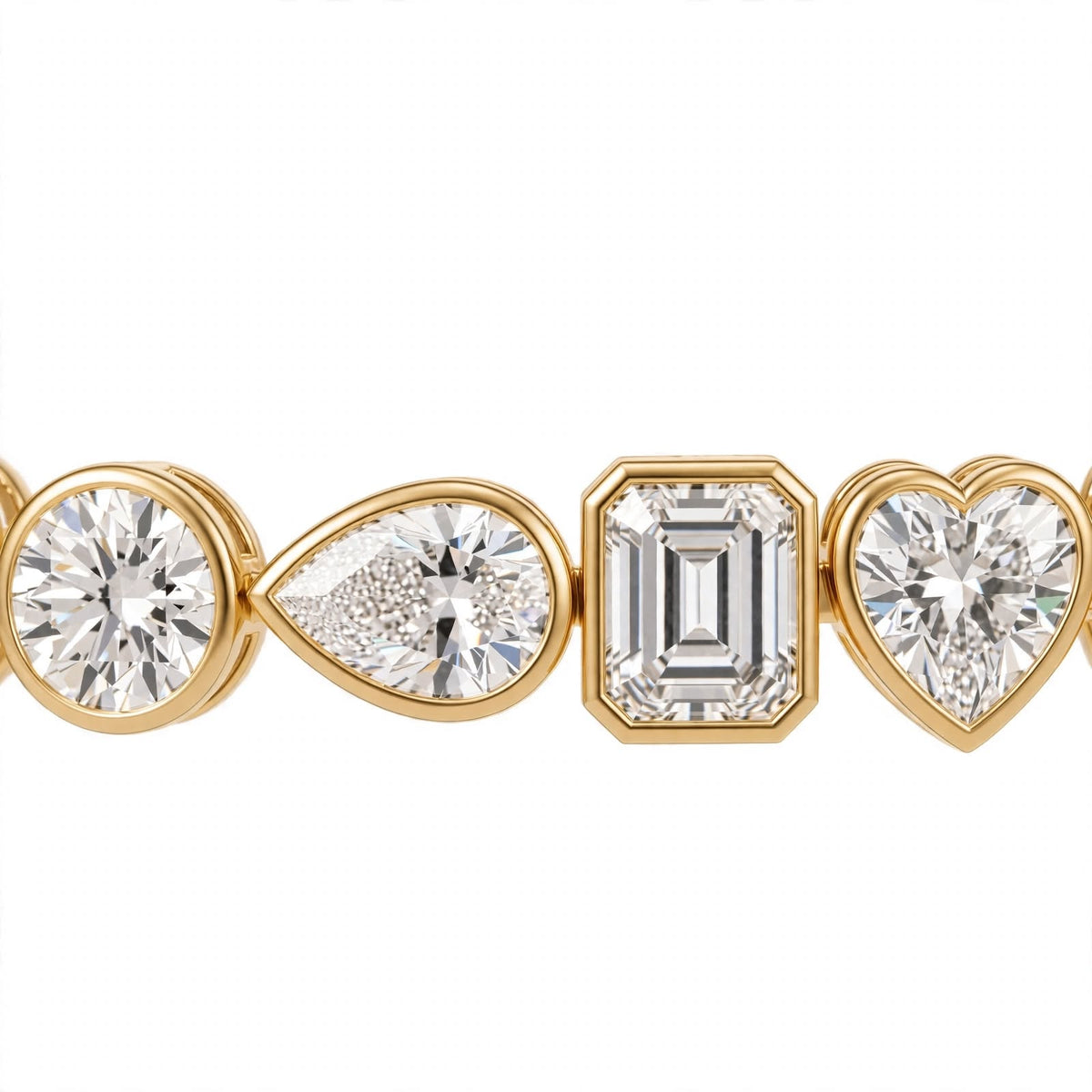 14K Yellow Gold Multi-Shape Bezel-Set Diamond Tennis Bracelet