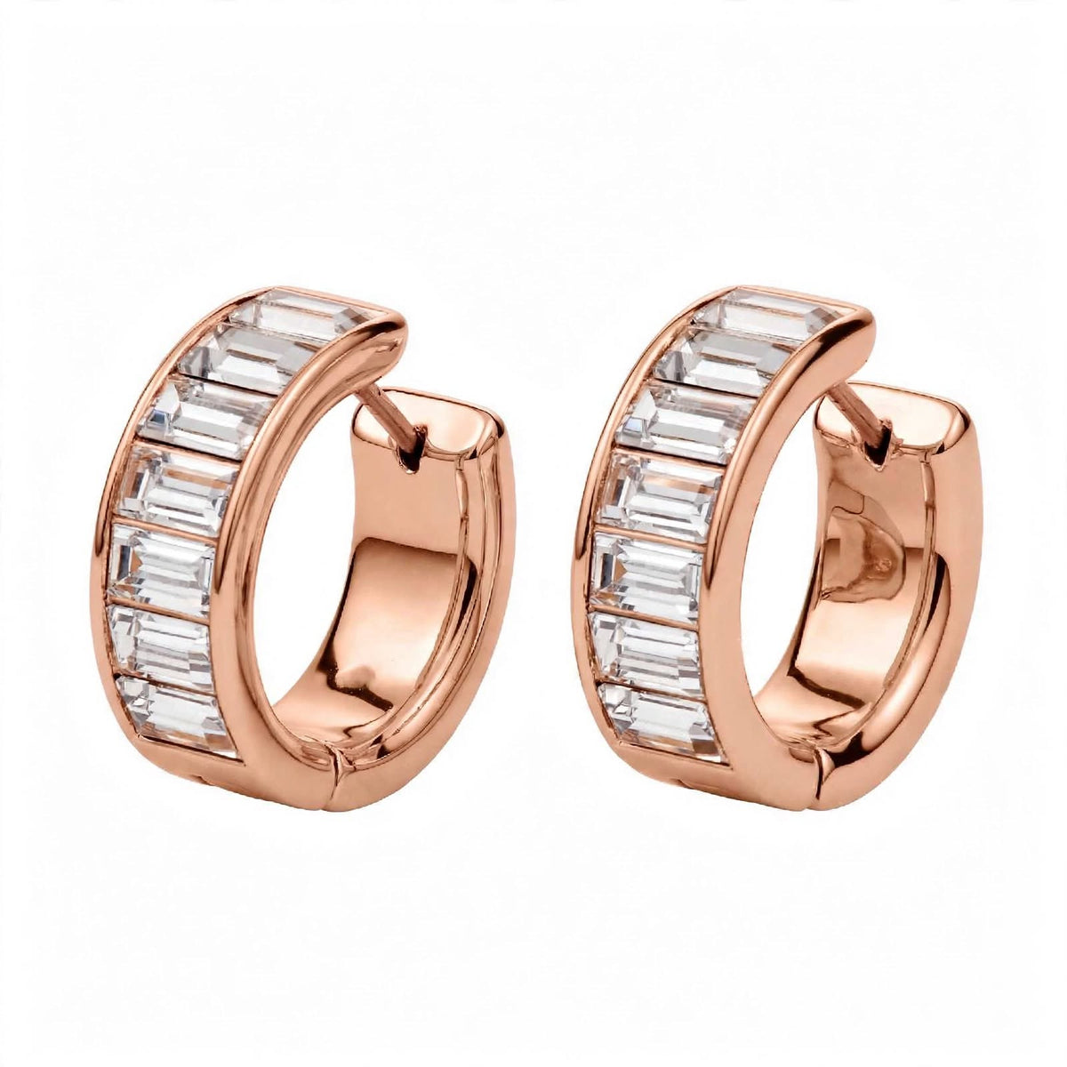 14K Yellow Gold Baguette Diamond Huggie Earrings
