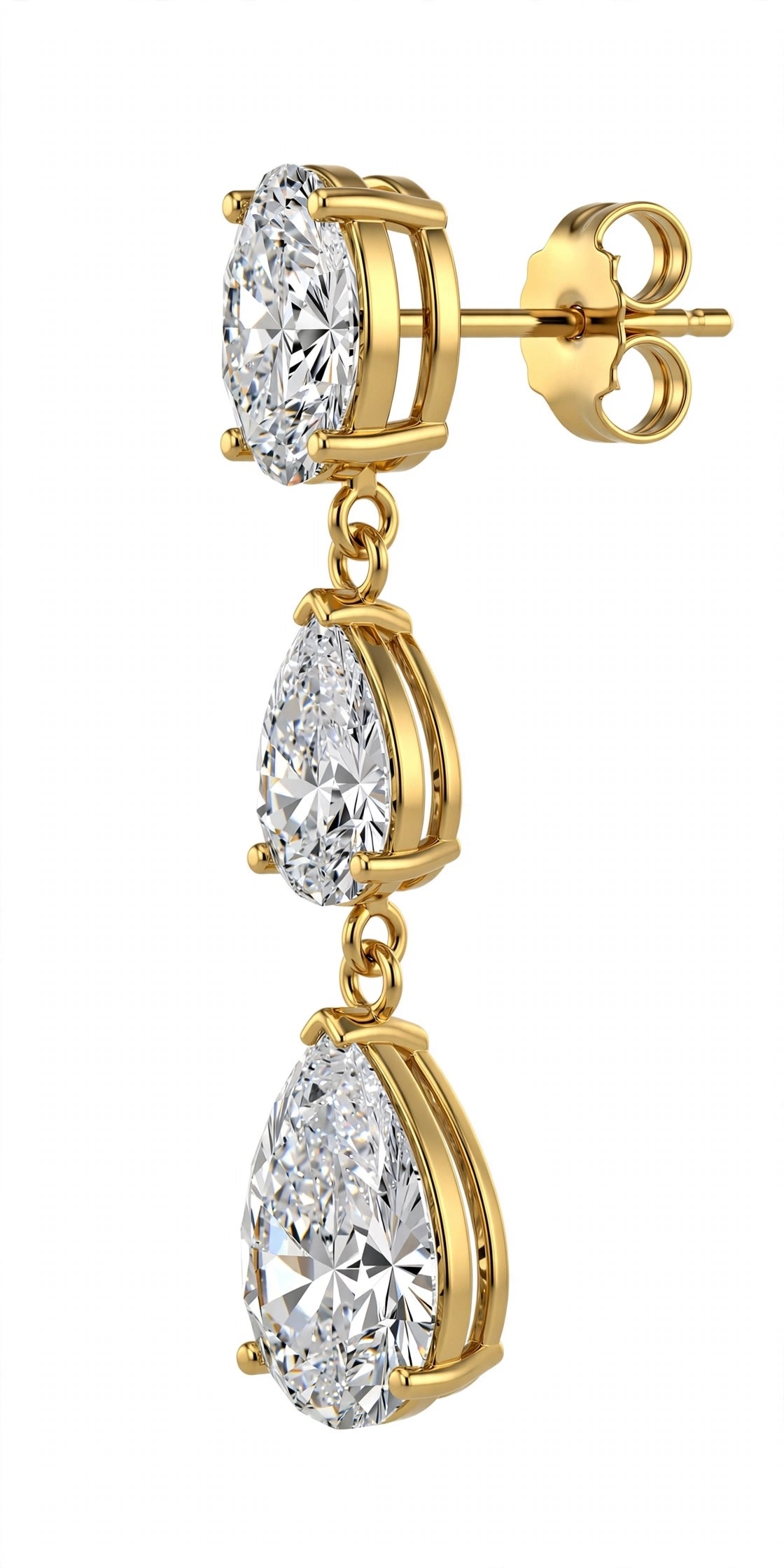 18K White Gold Three Stone Diamond Earrings