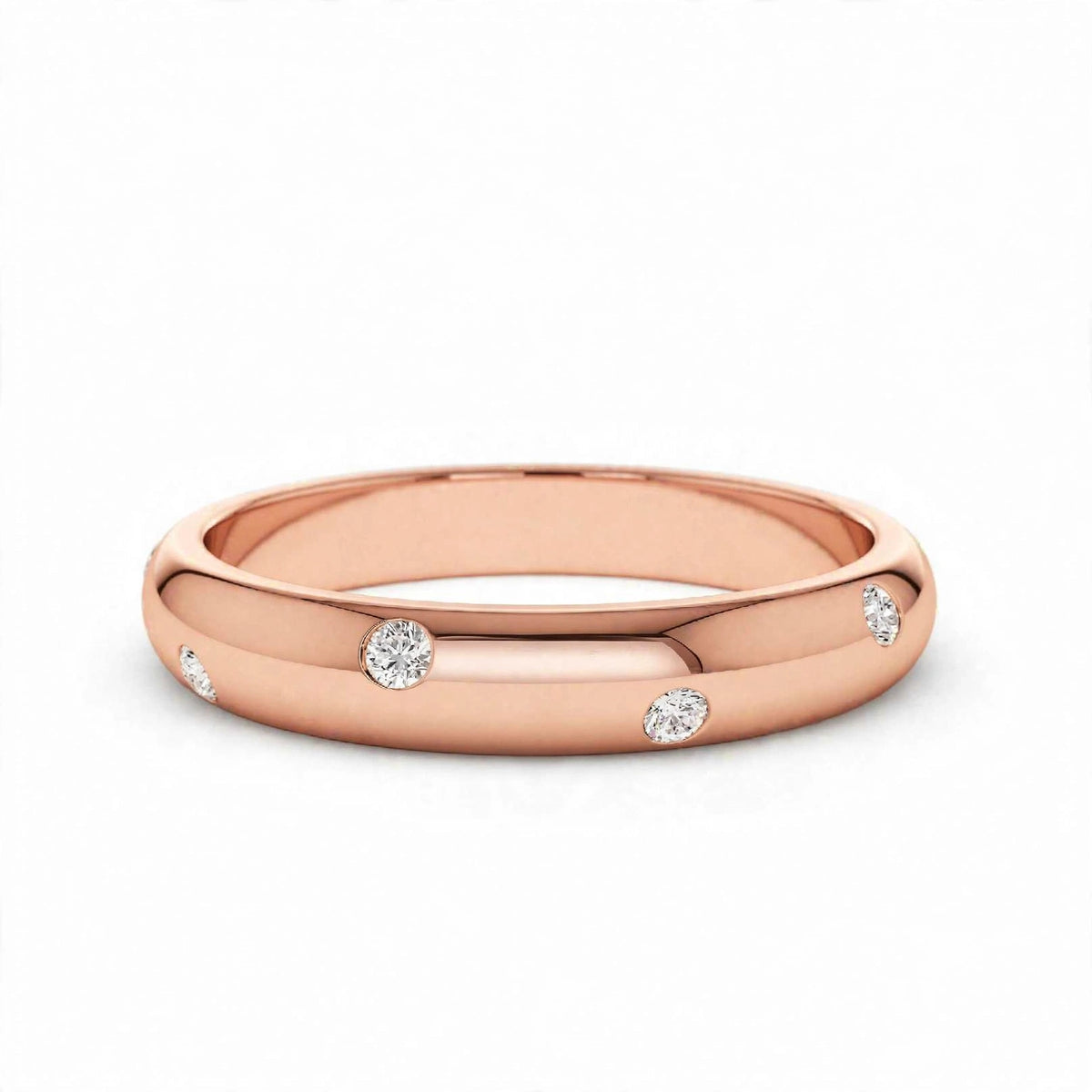 14K White Gold Scattered Flush-Set Diamond Wedding Band