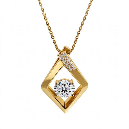 14K Yellow Gold Geometric Rhombus Solitaire Pendant