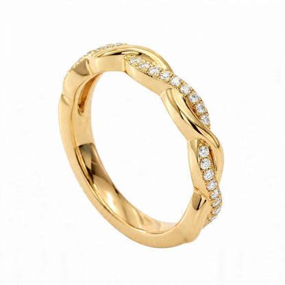 14K Yellow Gold Petite Twisted Vine Pavé Diamond Wedding Band