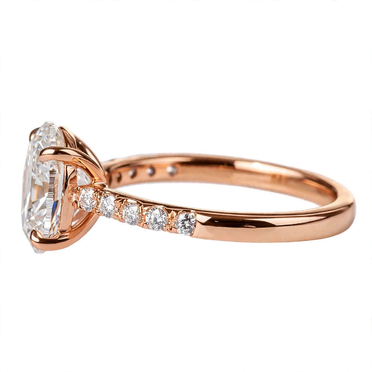 14K Yellow Gold Oval Cut Diamond Engagement Ring with Pavé Band