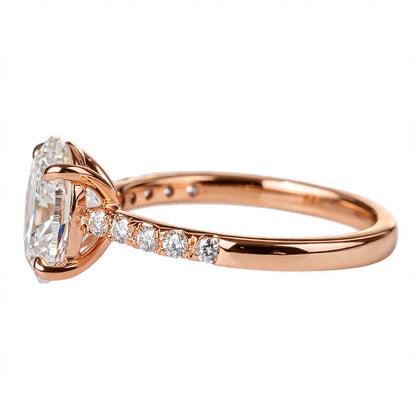 14K Yellow Gold Oval Cut Diamond Engagement Ring with Pavé Band