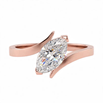 18K Yellow Gold Marquise Cut Lab Grown Diamond Bypass Engagement Ring