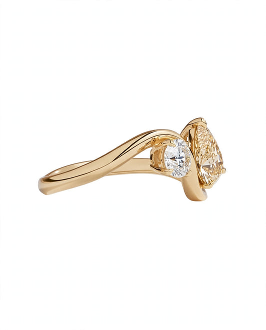 18K Yellow Gold Modern "Toi et Moi" (You and Me) bypass engagement ring.