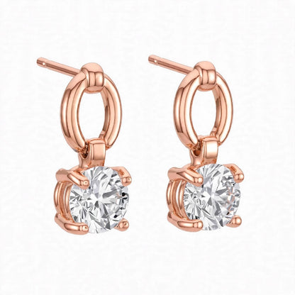 925 Sterling Silver Solitaire Brilliant-Cut Round Dangle Hoops