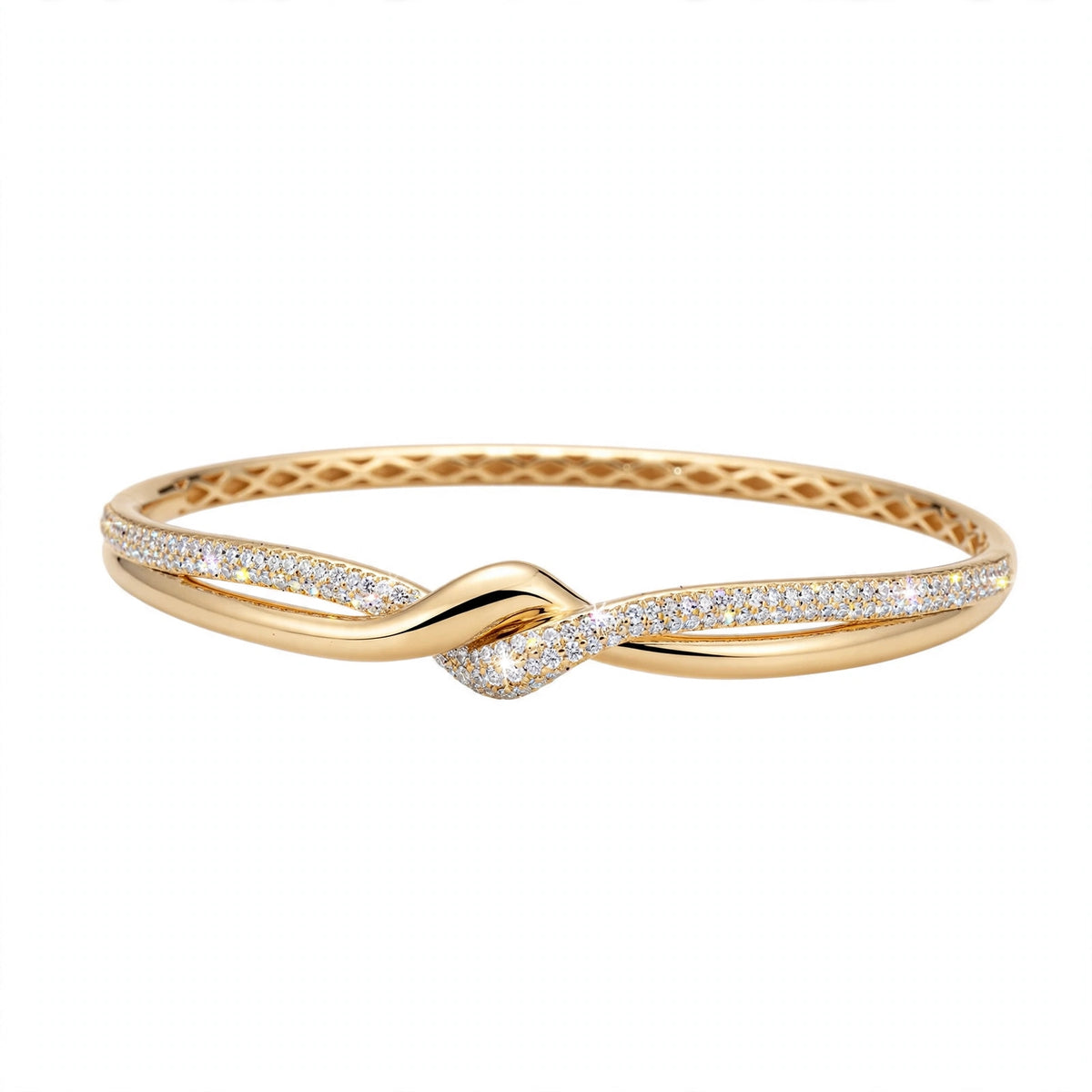 18K Rose Gold Interlocking Infinity Knot Diamond Bangle Bracelet