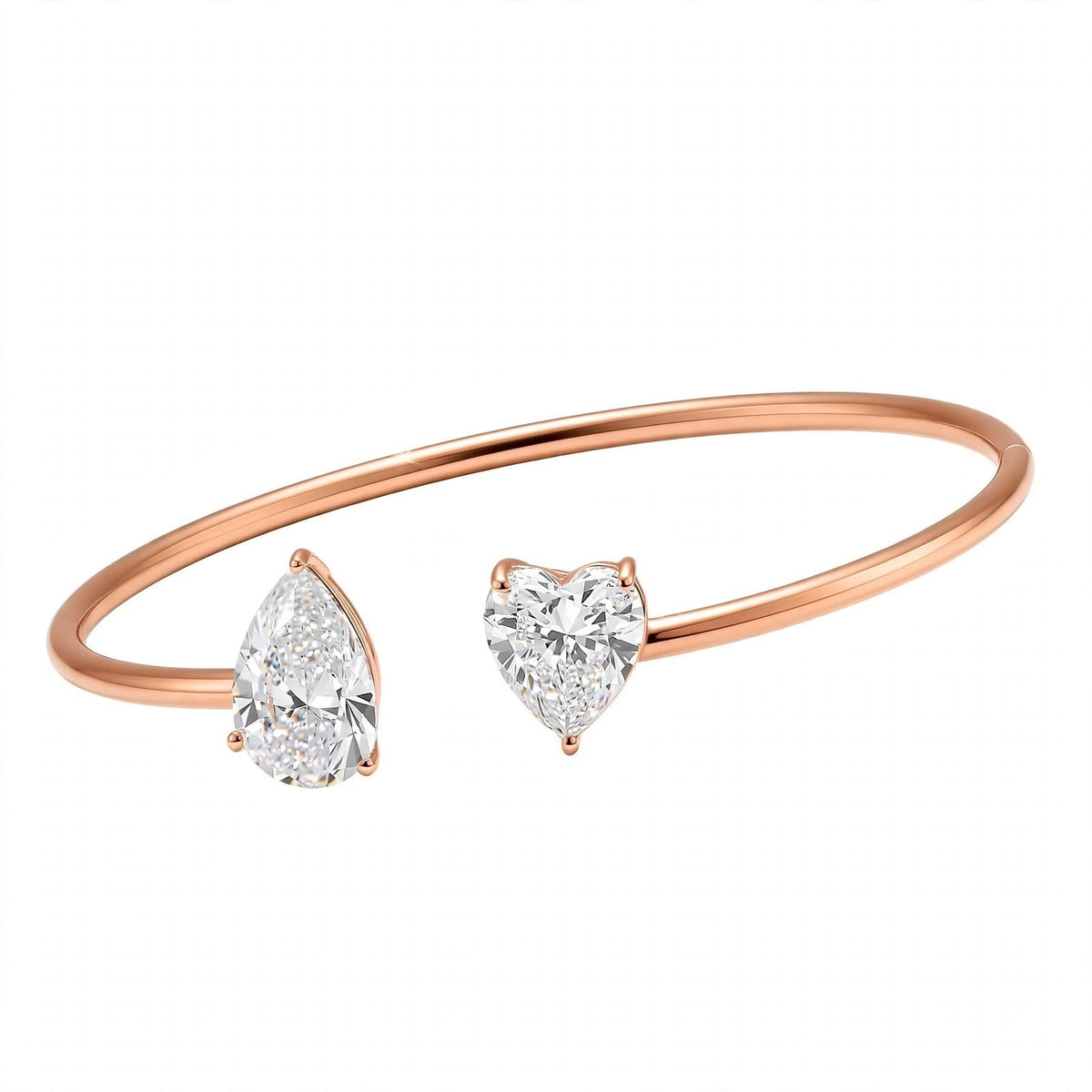 14K Rose Gold Toi et Moi Open Cuff Bracelet
