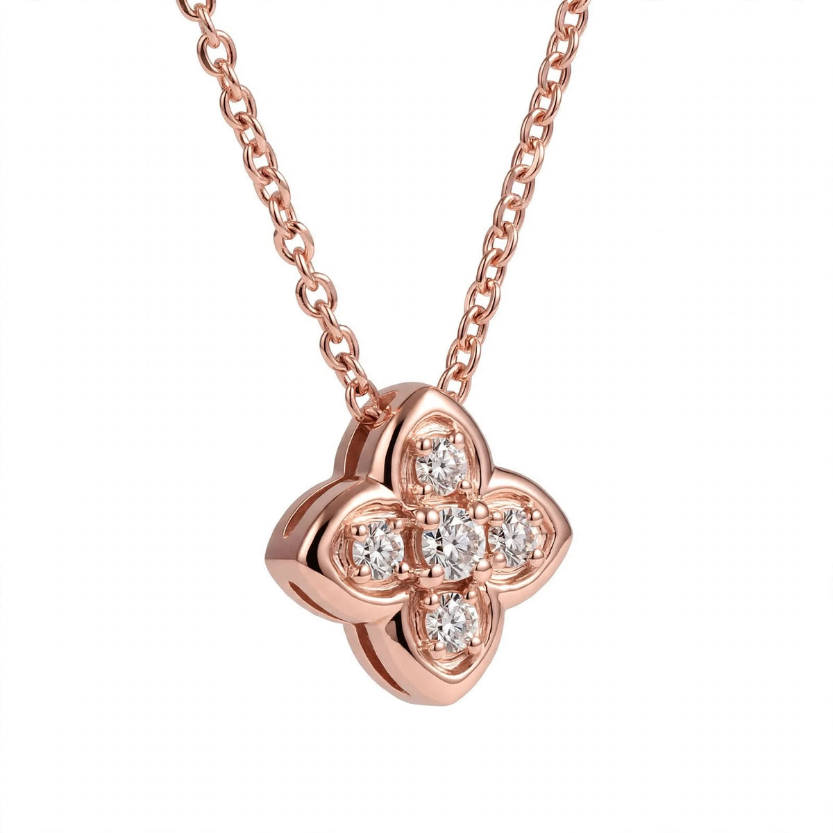 18K Yellow Gold Four-Petal Flower Diamond Pendant Necklace