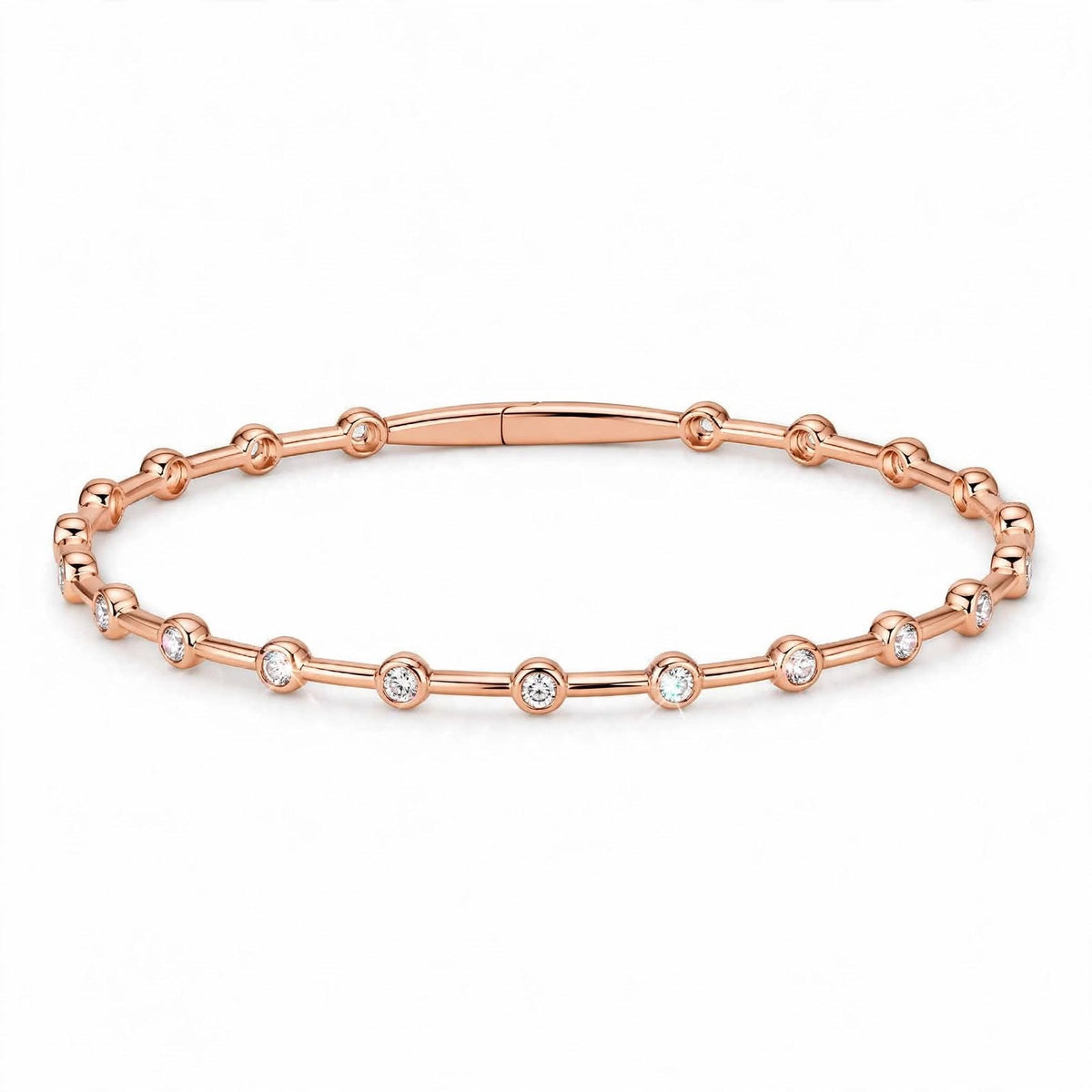 14K Yellow Gold Bezel-Set Diamond Station Bangle Bracelet