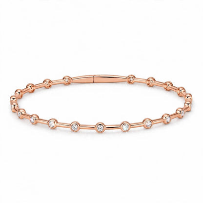 14K Yellow Gold Bezel-Set Diamond Station Bangle Bracelet