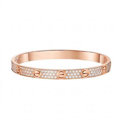 18K Gold Paved Screw Motif Oval Bangle Bracelet