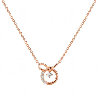 14K White Gold Promise Knot Bow Diamond Pendant Necklace