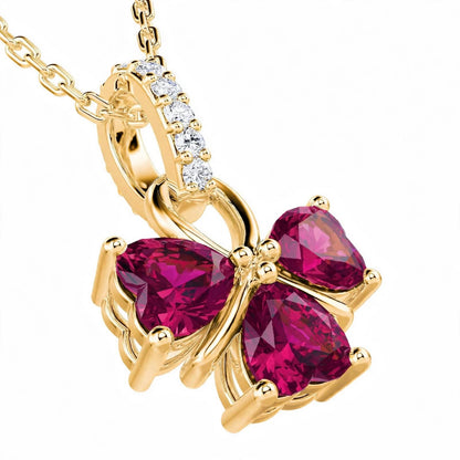 18K White Gold Ruby and Diamond Clover Pendant Necklace