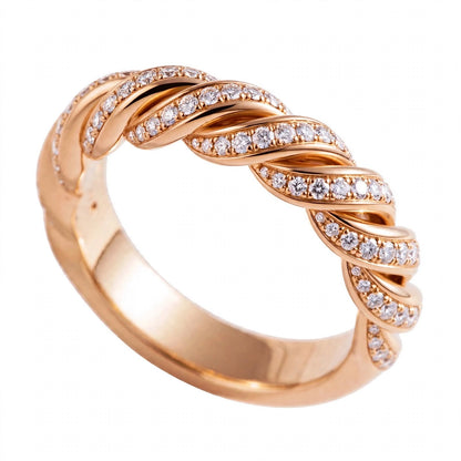 18K Yellow Gold Pavé Diamond Sculpted Twist Eternity Band Ring