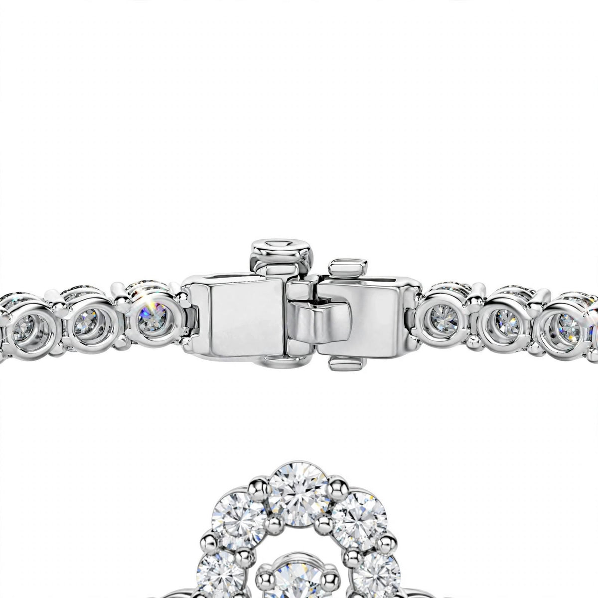 18K White Gold Pear and Round Cut Diamond Clover Charm Tennis Bracelet