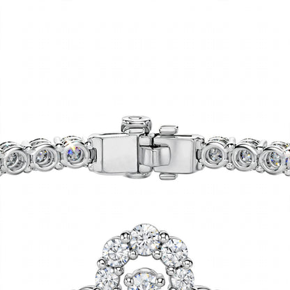 18K White Gold Pear and Round Cut Diamond Clover Charm Tennis Bracelet