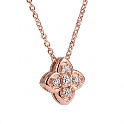 18K Yellow Gold Four-Petal Flower Diamond Pendant Necklace
