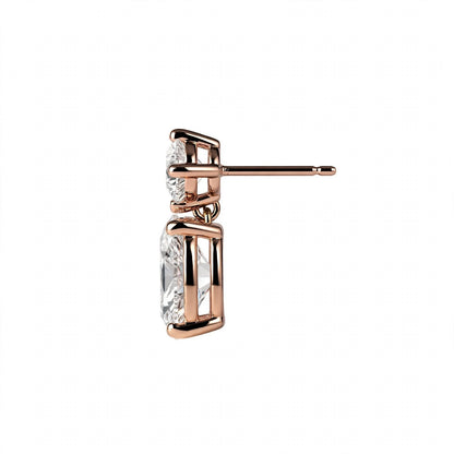 14K Rose Gold Two-Stone Oval and Round Diamond Drop Earrings