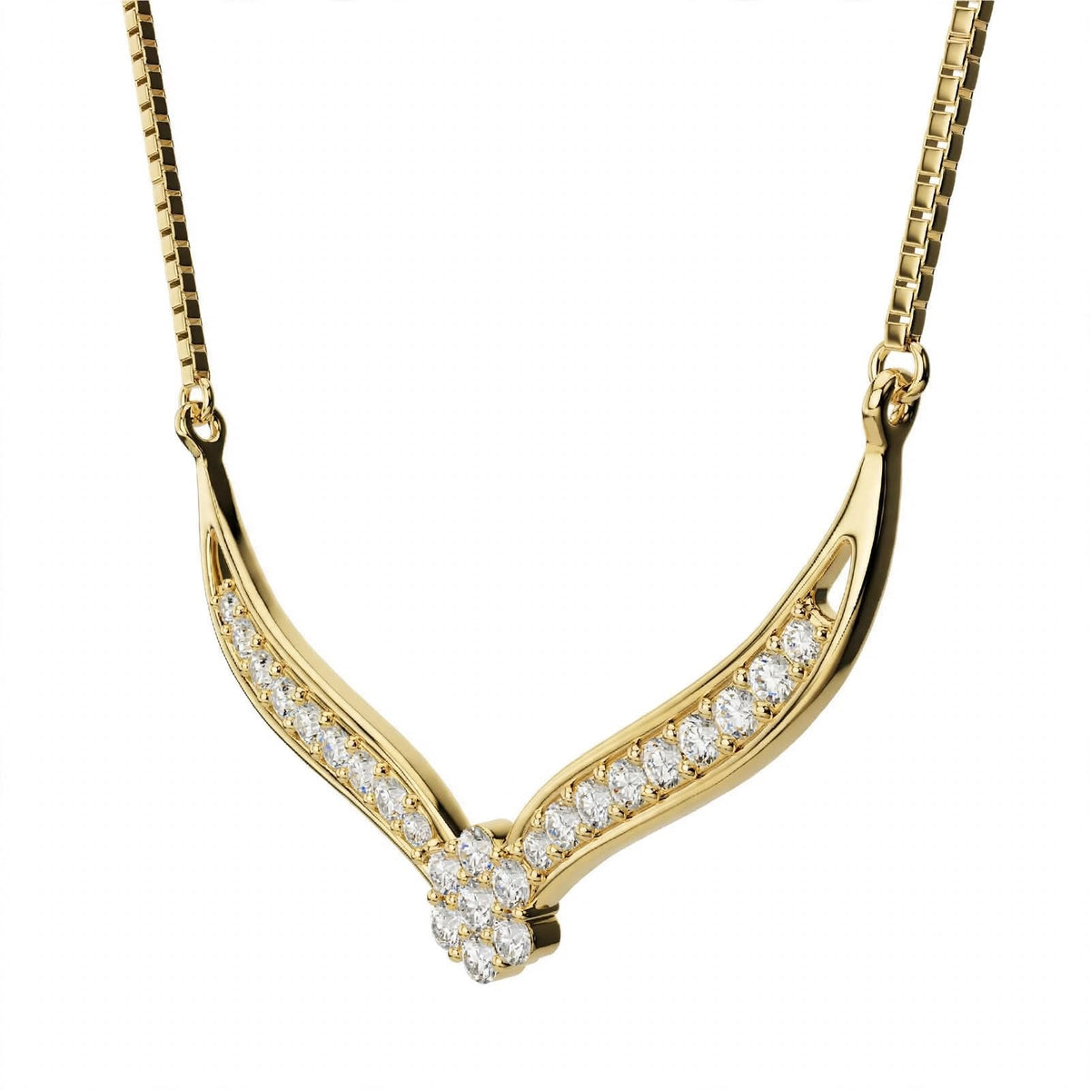 18K White Gold V-Shaped Chevron Diamond Necklace