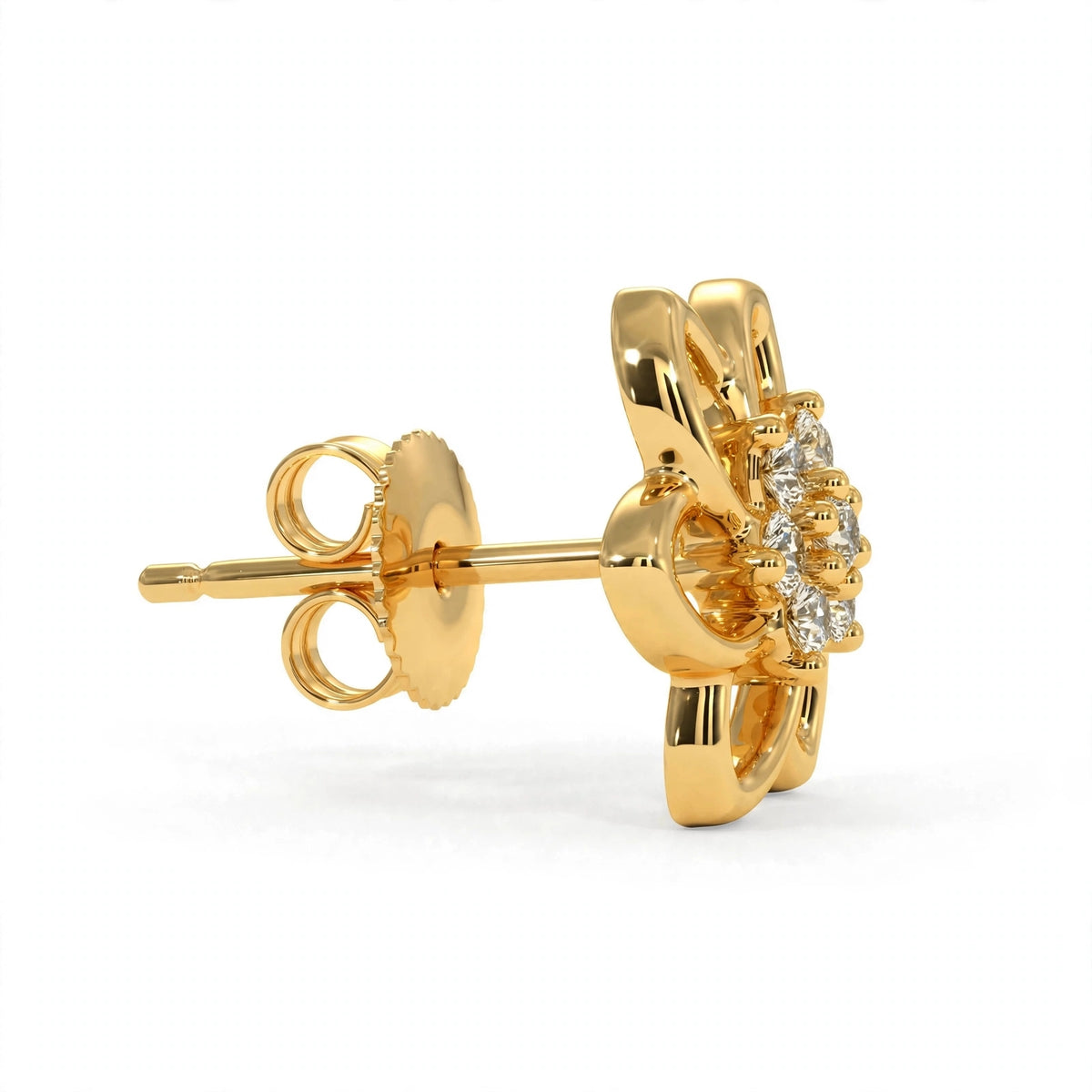 Yellow Gold Floral Cluster Diamond Stud Earrings