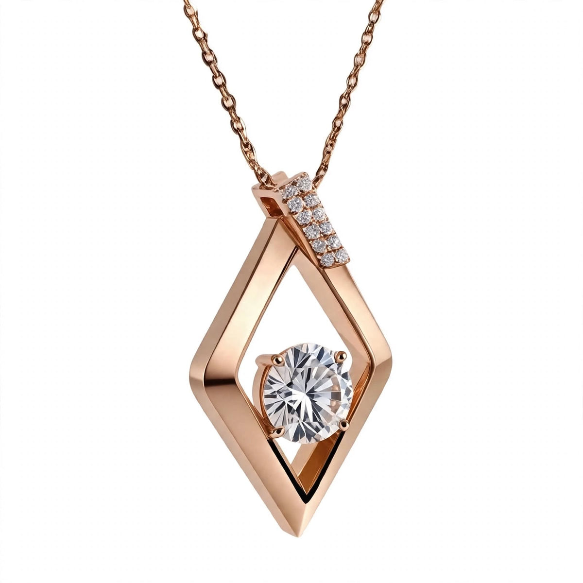 14K Yellow Gold Geometric Rhombus Solitaire Pendant