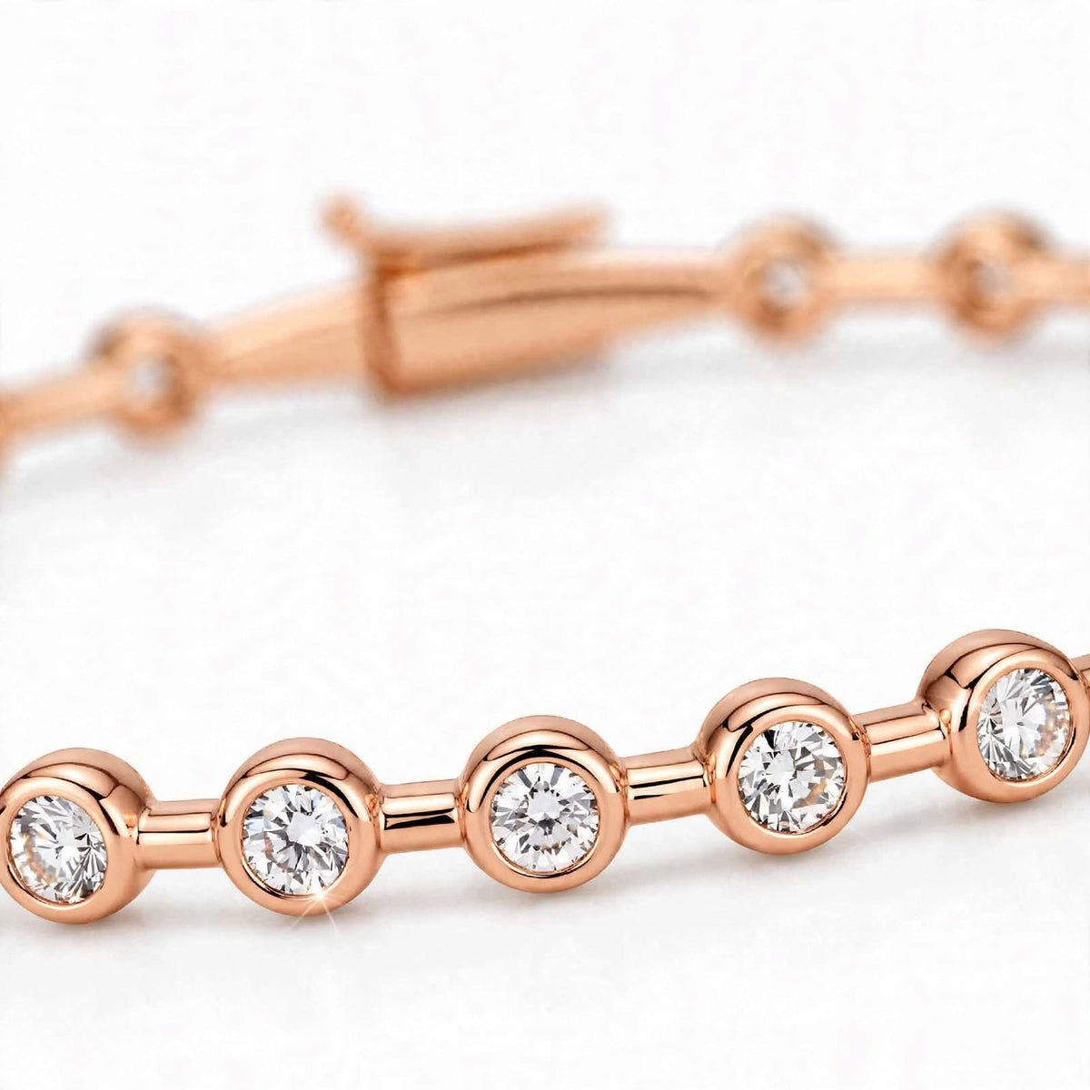 14K Yellow Gold Bezel-Set Diamond Station Bangle Bracelet