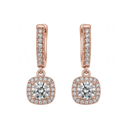 14K Yellow Gold Cushion Halo Dangle Drop Earrings