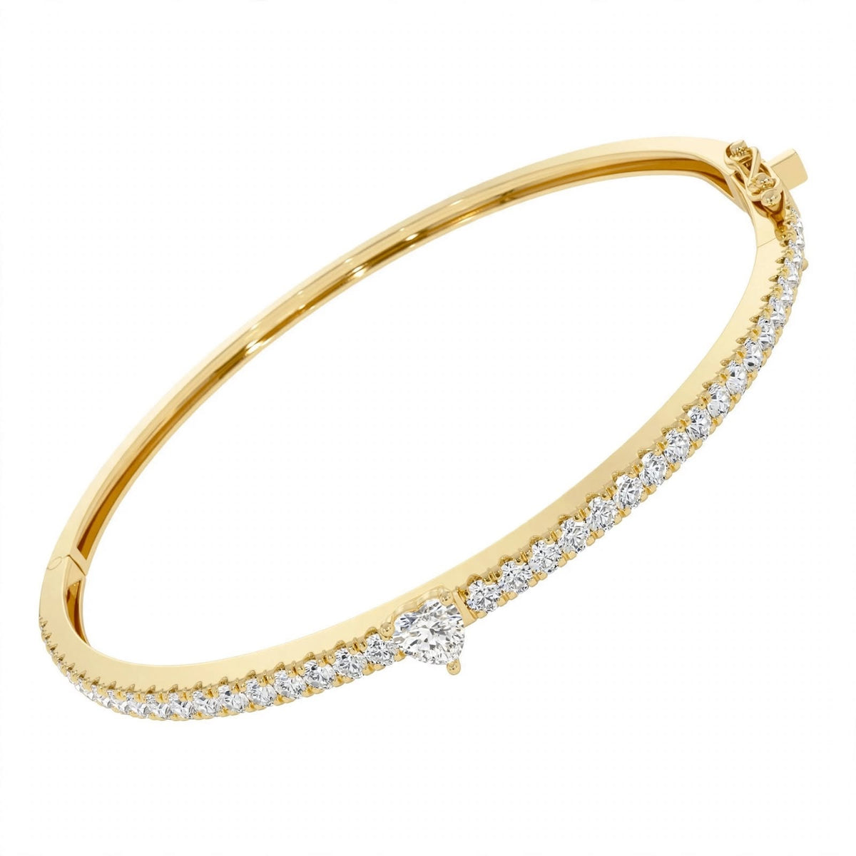 14K Yellow Gold Heart-Shaped and Round Diamond Pavé Bangle