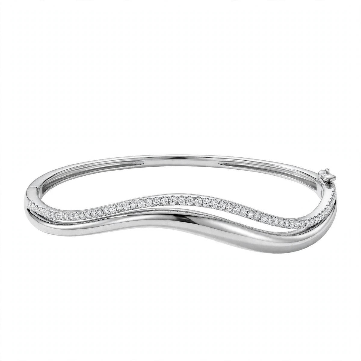 14K Yellow Gold Double Wave Pavé Diamond Bangle Bracelet