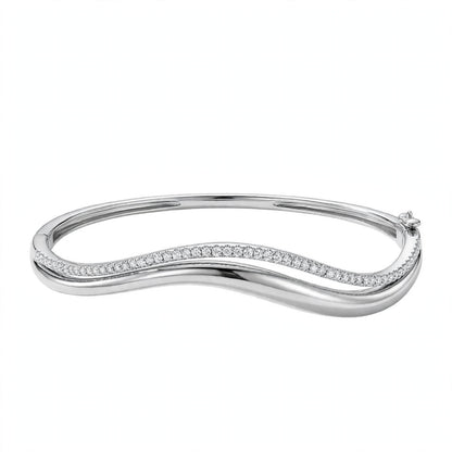 14K Yellow Gold Double Wave Pavé Diamond Bangle Bracelet