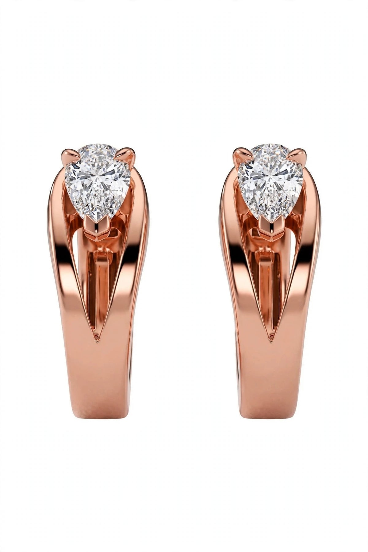 Pear-Cut Diamond Solitaire Hoop Stud Earrings