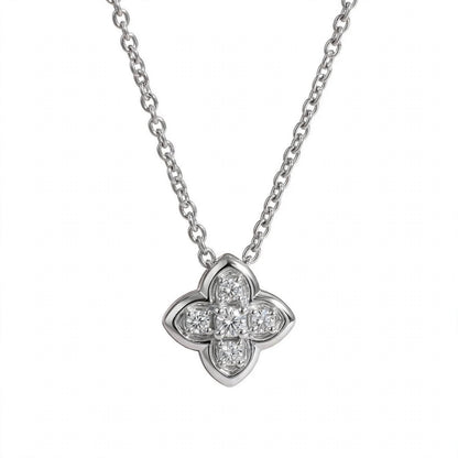18K Yellow Gold Four-Petal Flower Diamond Pendant Necklace