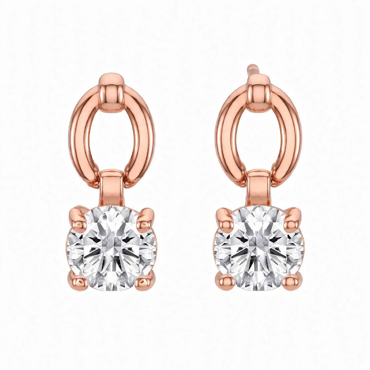 925 Sterling Silver Solitaire Brilliant-Cut Round Dangle Hoops
